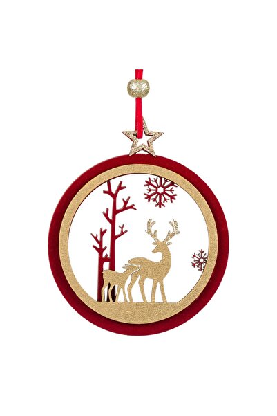 DD SHOP Ornament de Lemn pentru Brad Glob Catifelat Cerb Ø11cm - Ornamente Cr...