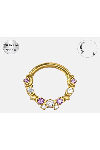 Funny Party Shop Piercing Inel Septum/Daith, Titan F136 Auriu, cu Pietre Mov ...