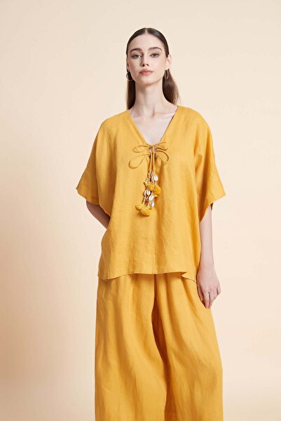 Yola Linen Tassel Tie Top