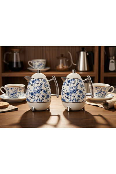 drobina Trams Steel Set 0.6 + 1 L White Rose Pattern Blue Board
