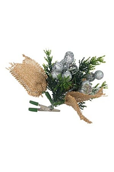 DD SHOP Decoratiune de Craciun cu Clips Crenguta Berries Argintii Glitter 12cm