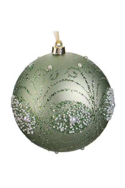 DD SHOP Ornament Brad de Craciun Glob Verde Menta cu Glitter & Margele Ø12cm