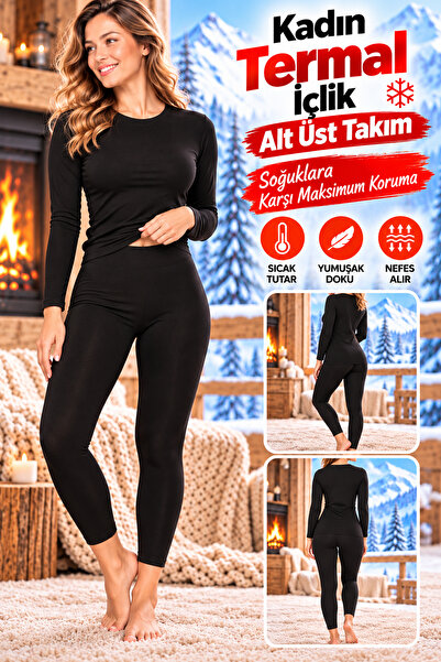 Jenny Daphne Women's Thermal Underwear Bottom Top Set Black Winter Long Sleev...