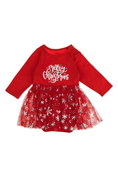 DD SHOP Body din Bumbac Rosu de Craciun cu Fusta Tutu & Fulgi Argintii pentru...
