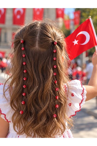 Karlay 2'li Çocuk Saç İpi/Aksesuarı/Tokası - Türk Bayrağı & Atatürk 23 Nisan ...