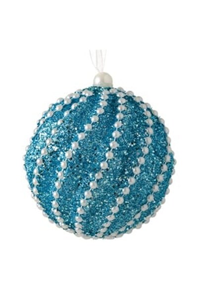 DD SHOP Ornament Brad de Craciun din Spuma Glob Turcoaz Glitter Alb Perlat Ø8cm