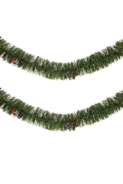 DD SHOP Beteala de Craciun Verde Bicolora cu Conuri Pomusoare & Tinsel 3m x 12cm