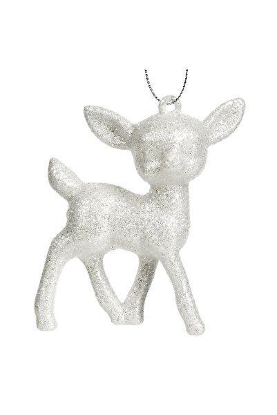 DD SHOP Ornament Brad de Craciun Cerb Alb Glitter Irizat 8.5cm - Ornamente Ce...