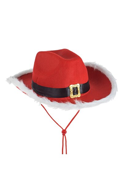 DD SHOP Palarie de Craciun Cowboy Rosie cu Pene Albe - Caciulite Mos Craciun-...