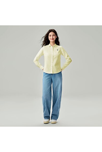Giordano Women's Cotton Oxford Acute Collar Long Sleeve Shirt