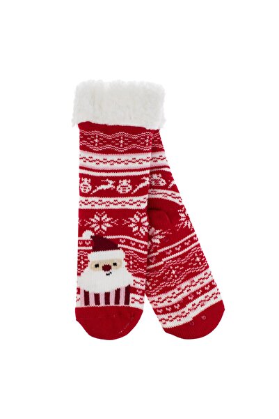 DD SHOP Sosete de Craciun Rosii Albe cu Mode Jacquard & Blana Alba Anti-Slip ...