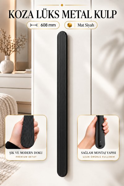 Badem10 KOZA Mat Siyah 608 mm 60.8 Cm Çekmece Kulp Metal Dolap Kapak Mobilya ...