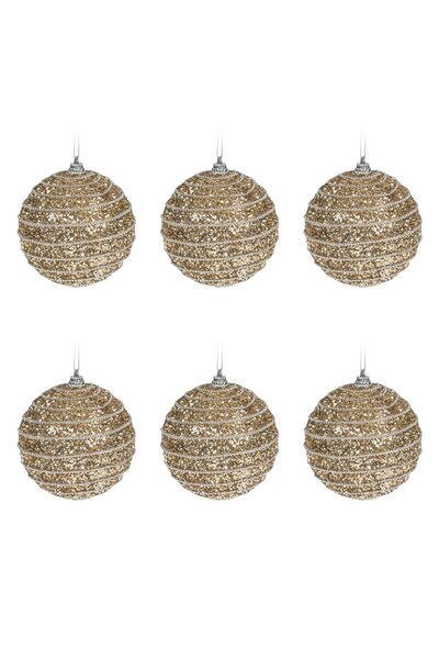 DD SHOP Set Globuri de Craciun Bej Glitter Lant Auriu Ø8cm - 6buc - Decoratiu...