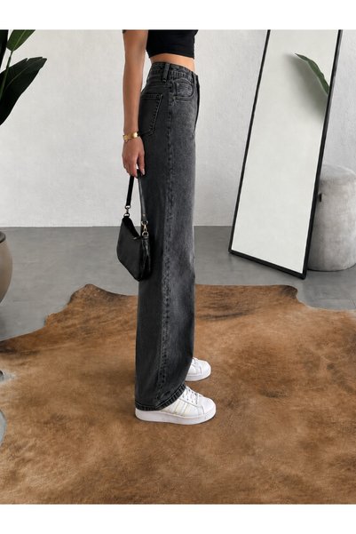 DRC trend Mama Women's Power Lycra Women's Smoked High Waist Loose Leg Loose Jans Denim Pants