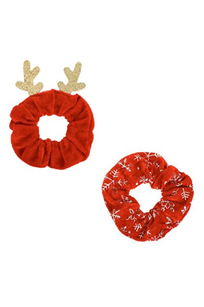 DD SHOP Set Elastice Textile de Par Rosii cu Coarne & Fulgi - 2buc - Accesori...