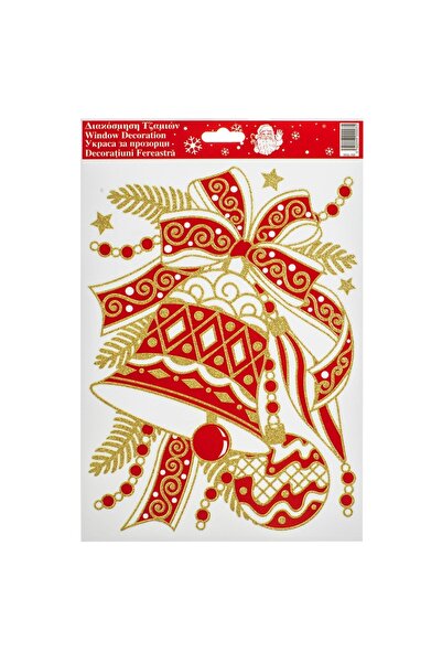 DD SHOP Autocolant decorativ pentru geam, clopot de Craciun rosu cu glitter a...