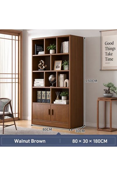 KEKE Wooden Bookshelf with Storage Cabinet, Bookcase with Open Display Shelves, Freestanding Book Storage