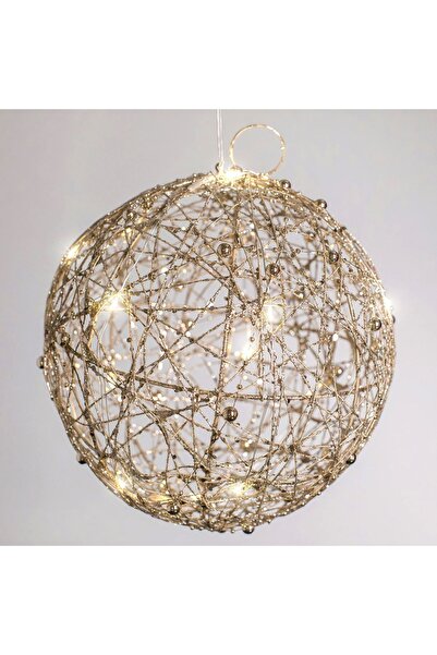 DD SHOP Glob Decorativ de Craciun cu Tinsel Sampaniu & 20 de Becuri LED Ø20cm