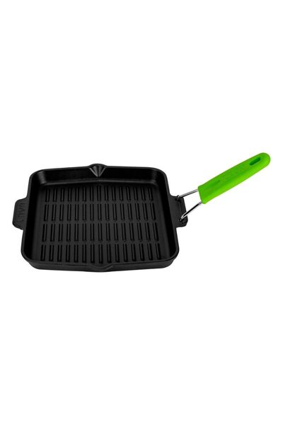 Lava Square grill pan, cast iron, 24 x 24 cm, green handle -