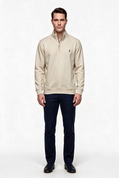 LEGATO Erkek Dik Yaka Yarım Fermuarlı Pamuk Karışımlı Uzun Kollu Sweatshirt