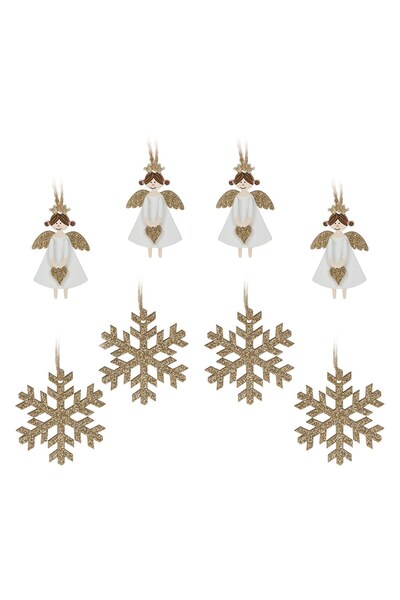 DD SHOP Ornamente Brad de Craciun Inger Fulg din Lemn cu Glitter Auriu 5cm-5....