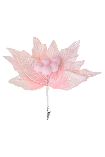 DD SHOP Floare Decorativa de Craciun Roz cu Glitter & Clips 26cm - Craciunite