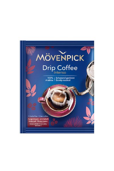 Mövenpick Intenso Filter Drip Coffee Envelopes, 100% Arabica Quiet Roast - Pack of 10 Individually Wrapped Envelopes for Quick Preparation