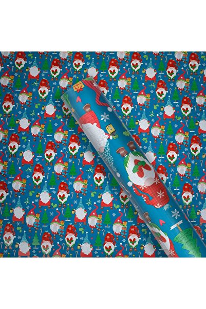 DD SHOP Hartie Rola de Ambalat de Craciun Bleu Gnome 300x70cm - Ambalaj, Produse