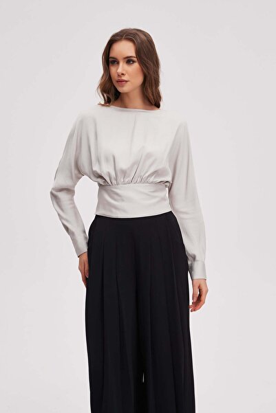 menta Solid Long Sleeve Short Blouse