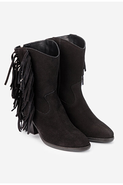 Dasha Botine dama din piele intoarsa neagra stil ciocate