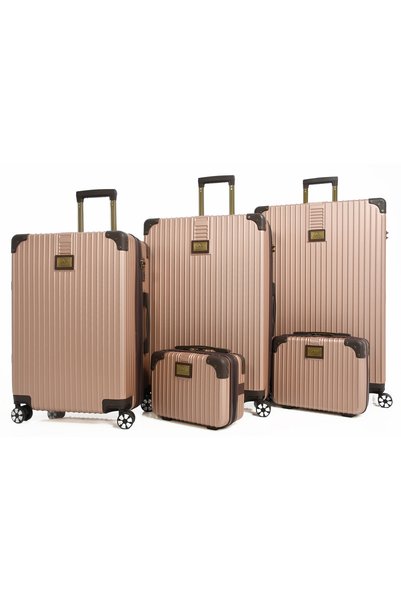 MORANO Shockproof and Drop Resistant Abs Luggage Sets 7-Piece Set Beige and Brown Hard-Shell Travel Luggage Sets
