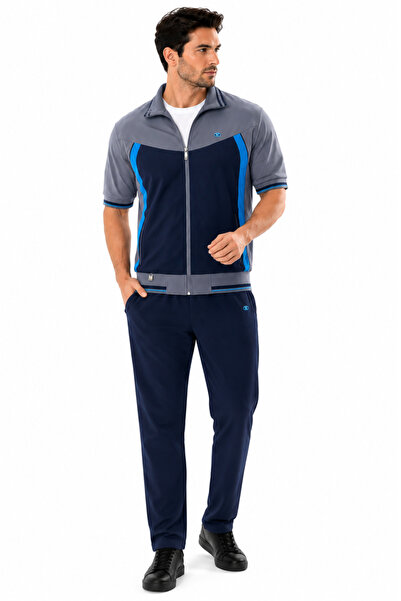 Enrico Ferry Men's Micropoly Fabric Short Sleeve Tracksuit Set Gray-Anthracit...