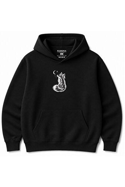 Rabona Fashion Moon Gaze Fox & Crescent Graphic Hoodie