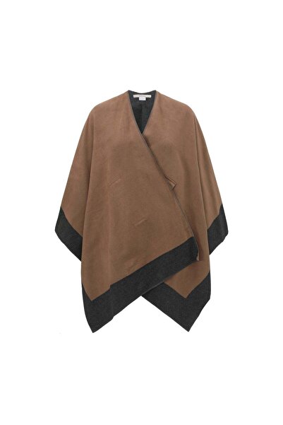 Livia Plain Two-Tone Mid-Length Poncho with Long Sleeves