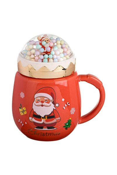 DD SHOP Set Cana Ceramica cu Capac Glob cu Bile din Spuma Mos Craciun 450ml