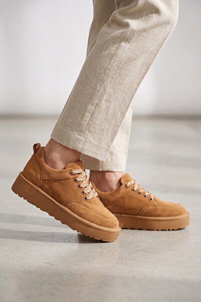 AYAKMOD Tan Suede Lace-Up Thick Comfortable Soft Sole Women's Casual Shoes 63...