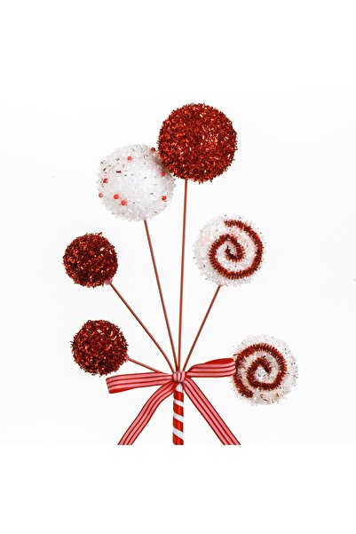 DD SHOP Ornament Brad de Craciun Stick Lollipop cu Globuri Rosii Albe & Betea...