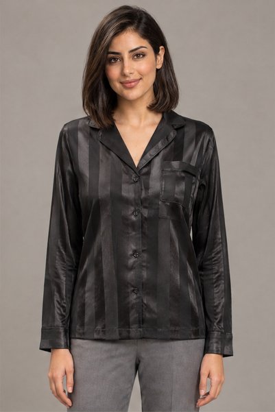 Yola Striped Satin Long-Sleeve Shirt