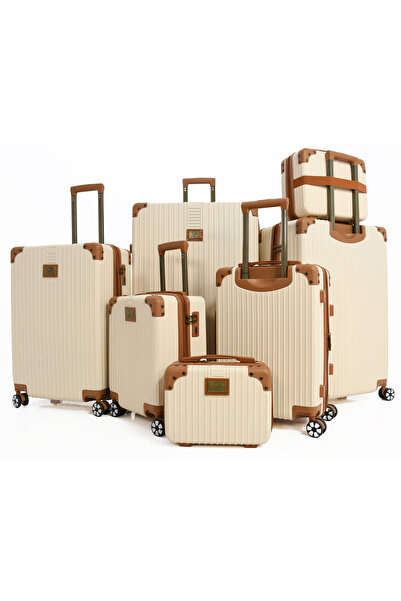 MORANO Shockproof and Drop Resistant Abs Luggage Sets 7-Piece Set Beige and B...