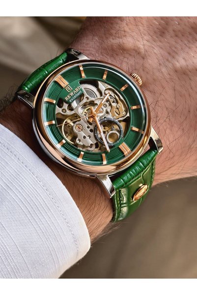 Reward Excellent Otomatik Erkek Saati İçi Görünen Yeşil Kadran Rose Gold Çerçeve