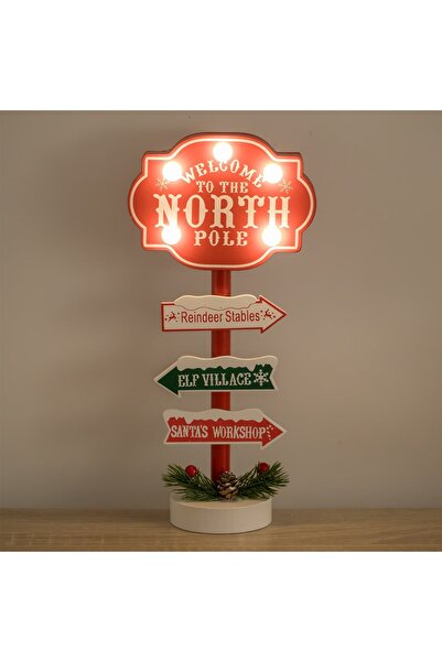 DD SHOP Tabela Decorativa de Craciun din Lemn Rosie "North Pole" cu Funda & L...