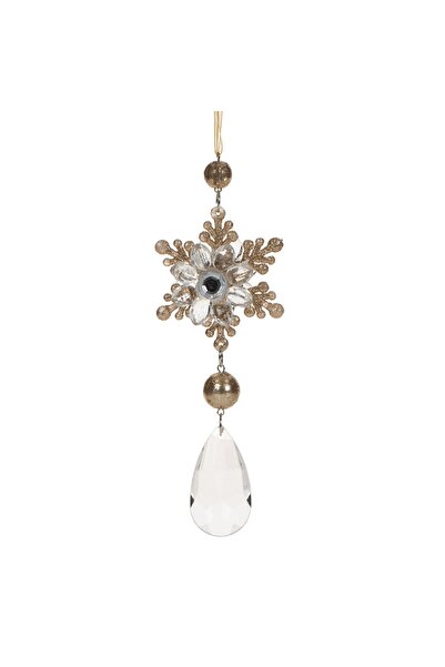 DD SHOP Ornament Suspendabil Brad de Craciun Fulg cu Glitter Auriu & Piatra 15cm