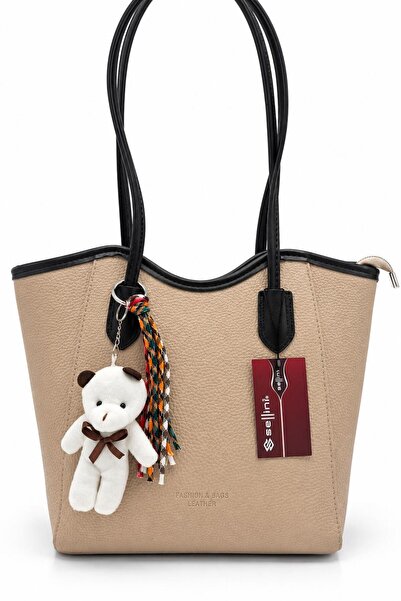 Sellini Women's Large Size Shoulder Bag with Teddy Bear Accessory, Zippered D...