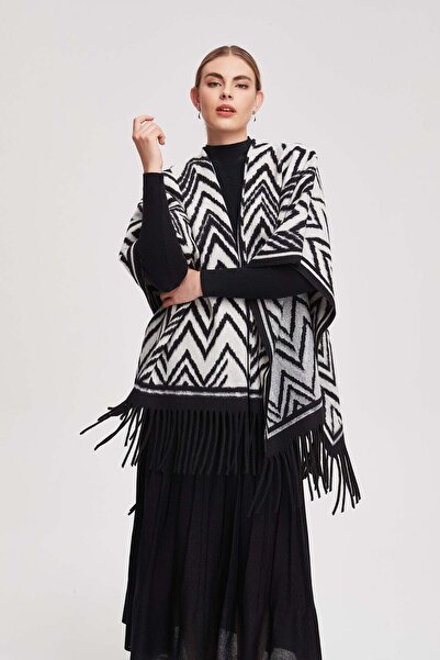 Livia Striped Fringed Poncho