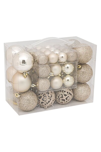DD SHOP Set Globuri de Craciun Bej Mat Stralucitoare Glitter 3-4-6cm - 50buc