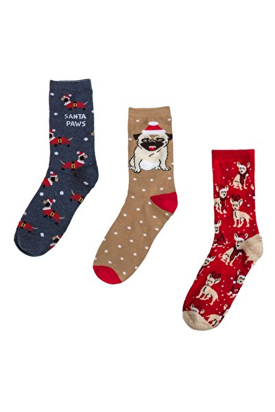 DD SHOP Sosete de Craciun Albastre Bej Rosii cu Catei pentru Femei (36-42) - ...