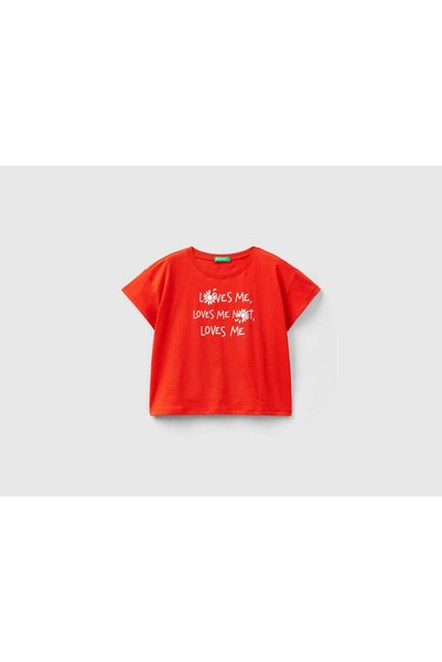 United Colors of Benetton تي شيرت قطني عضوي مربع الشكل للفتيات