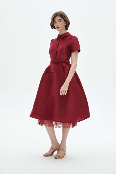 Nichii Solid Midi Dress with Shirt Collar