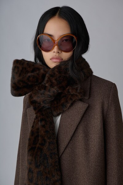 Suud Collection Eșarfă din blană de leopard maro închis