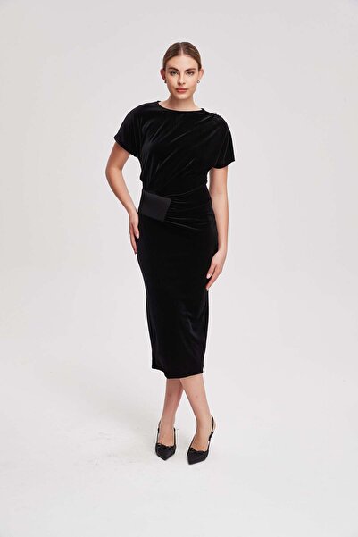 Livia Plain Half-Sleeve Midi Dress